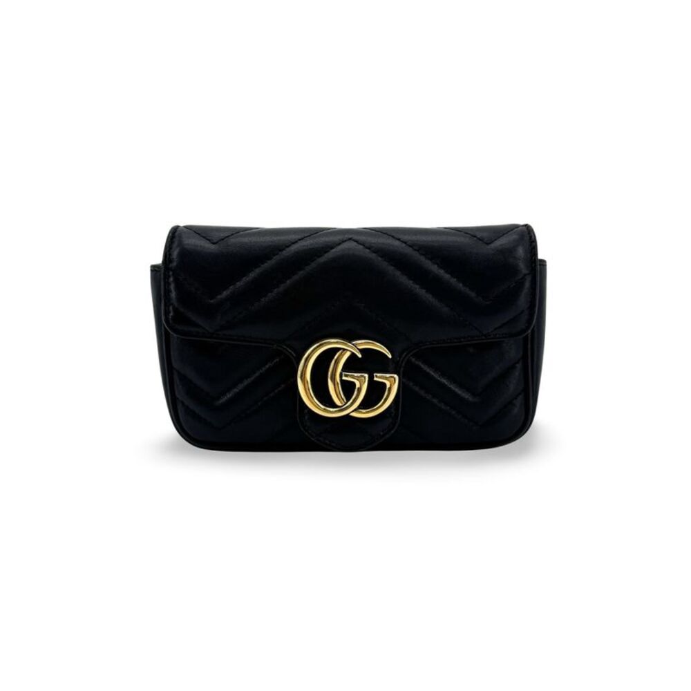 Gucci GG Marmont Matelassé Super Mini Crossbody Bag Black with Gold Hardware